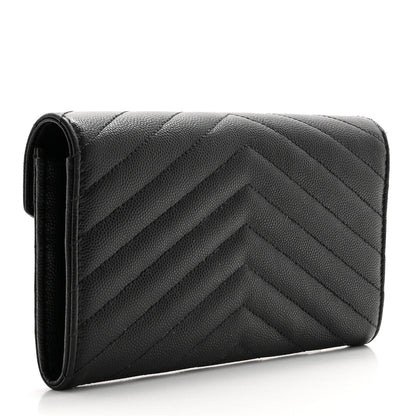 Saint Laurent Grain De Poudre Matelasse Chevron Monogram Flap Wallet Black 3 of 11