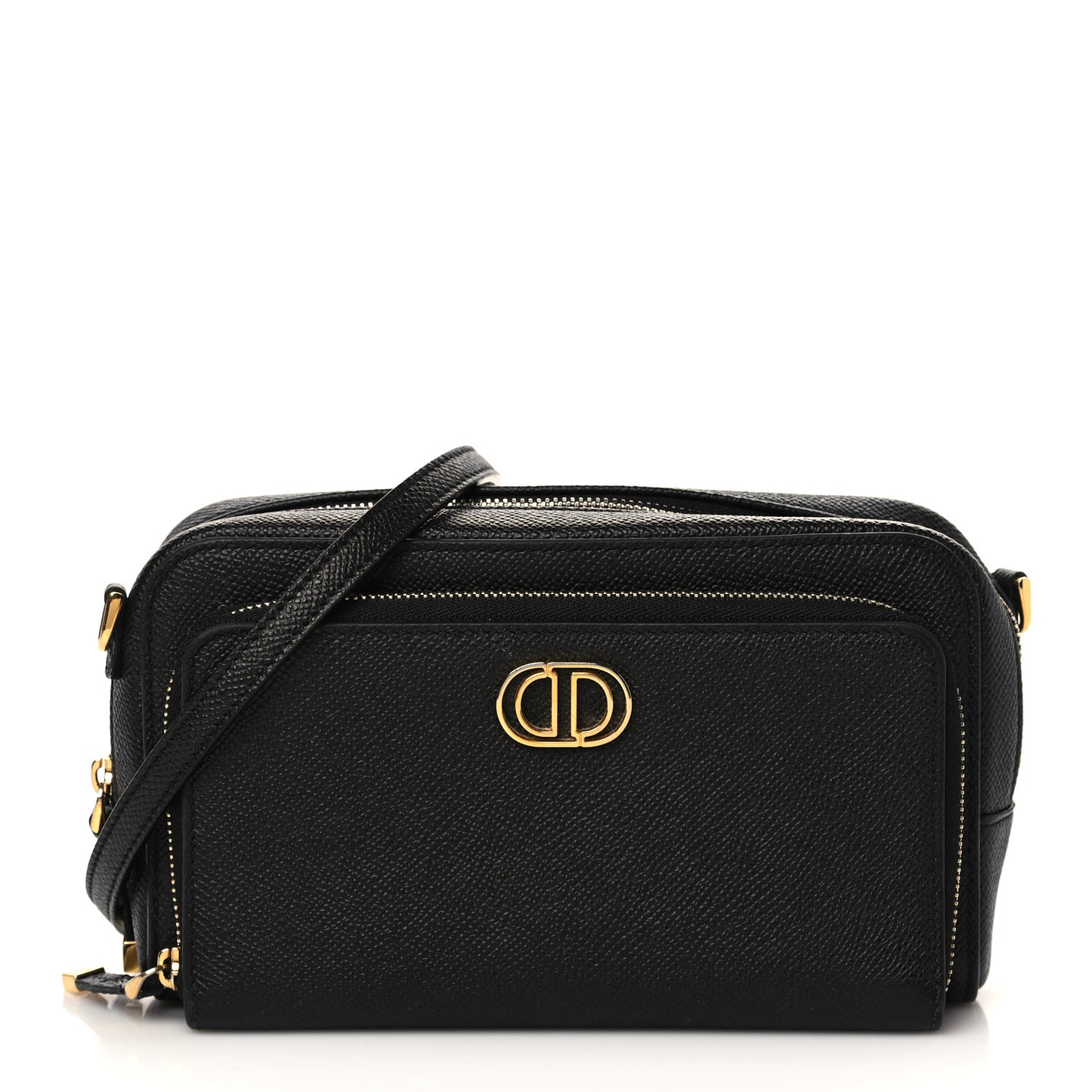 Grained Calfskin Caro Double Pouch Black