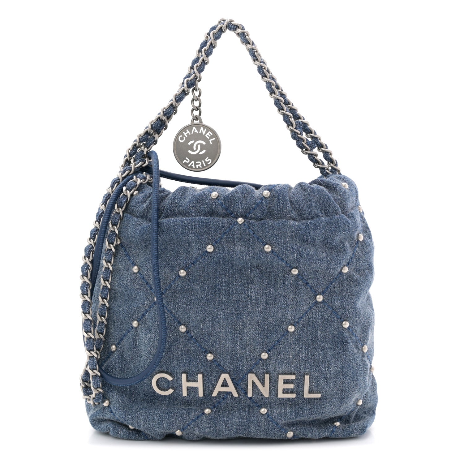 Chanel Washed Denim Quilted Studded Mini Chanel 22 Blue 1 of 10