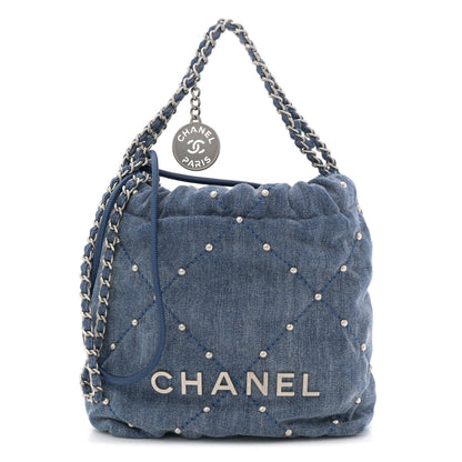 Chanel Washed Denim Quilted Studded Mini Chanel 22 Blue 1 of 10