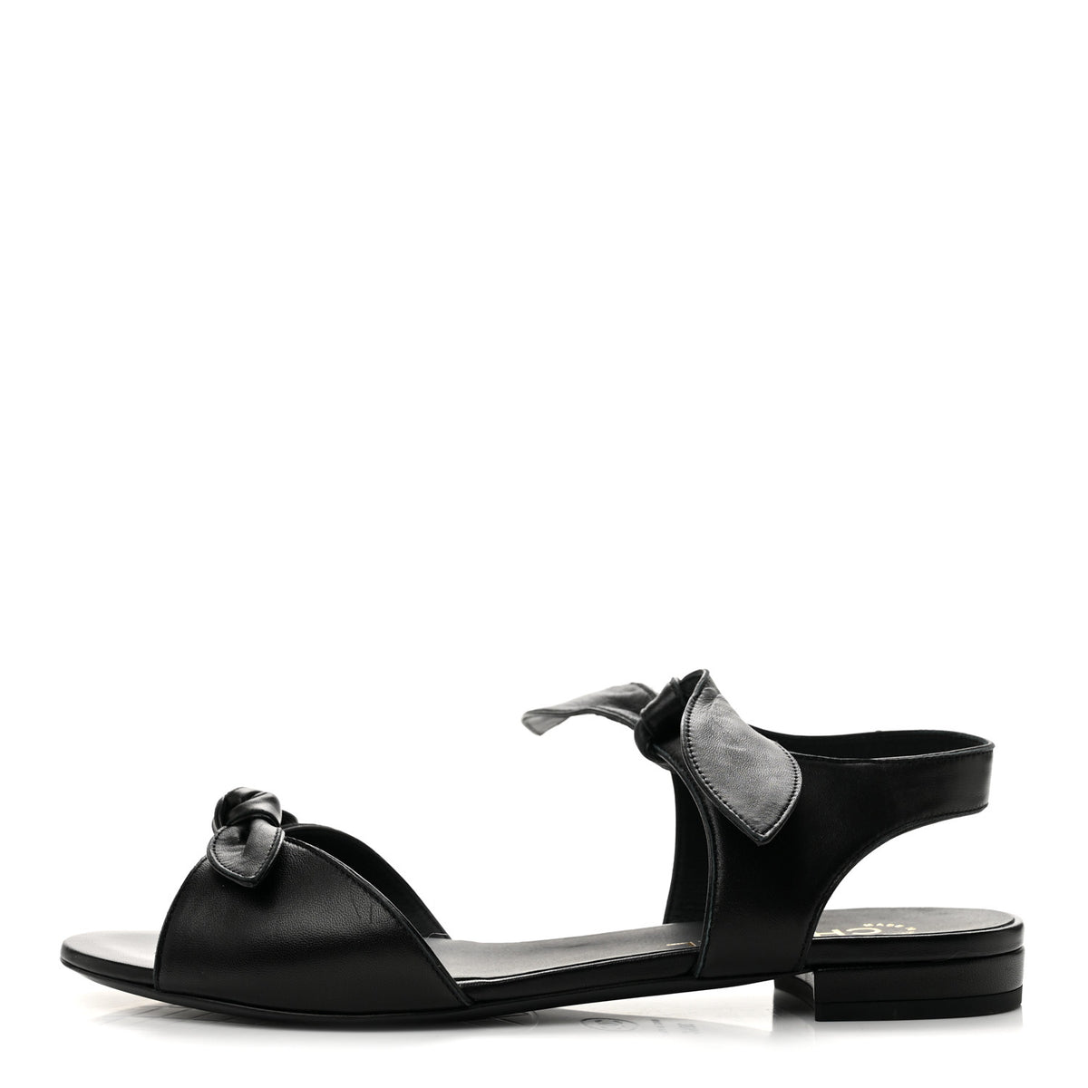 Chanel Lambskin Bow CC Flat Sandals 38.5 Black 1 of 9