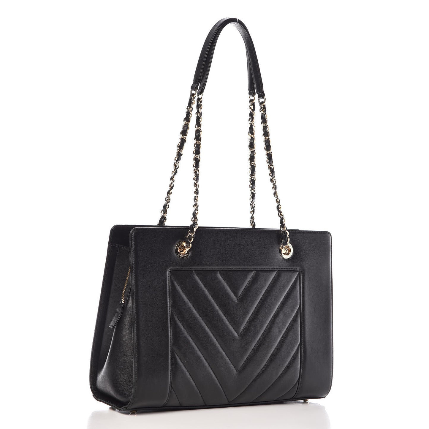 Sheepskin Chevron Quilted Mademoiselle Vintage Shopping Tote Black