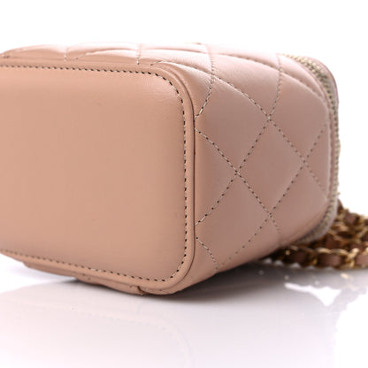 Chanel Lambskin Quilted Top Handle Mini Vanity Case With Chain Beige 9 of 10