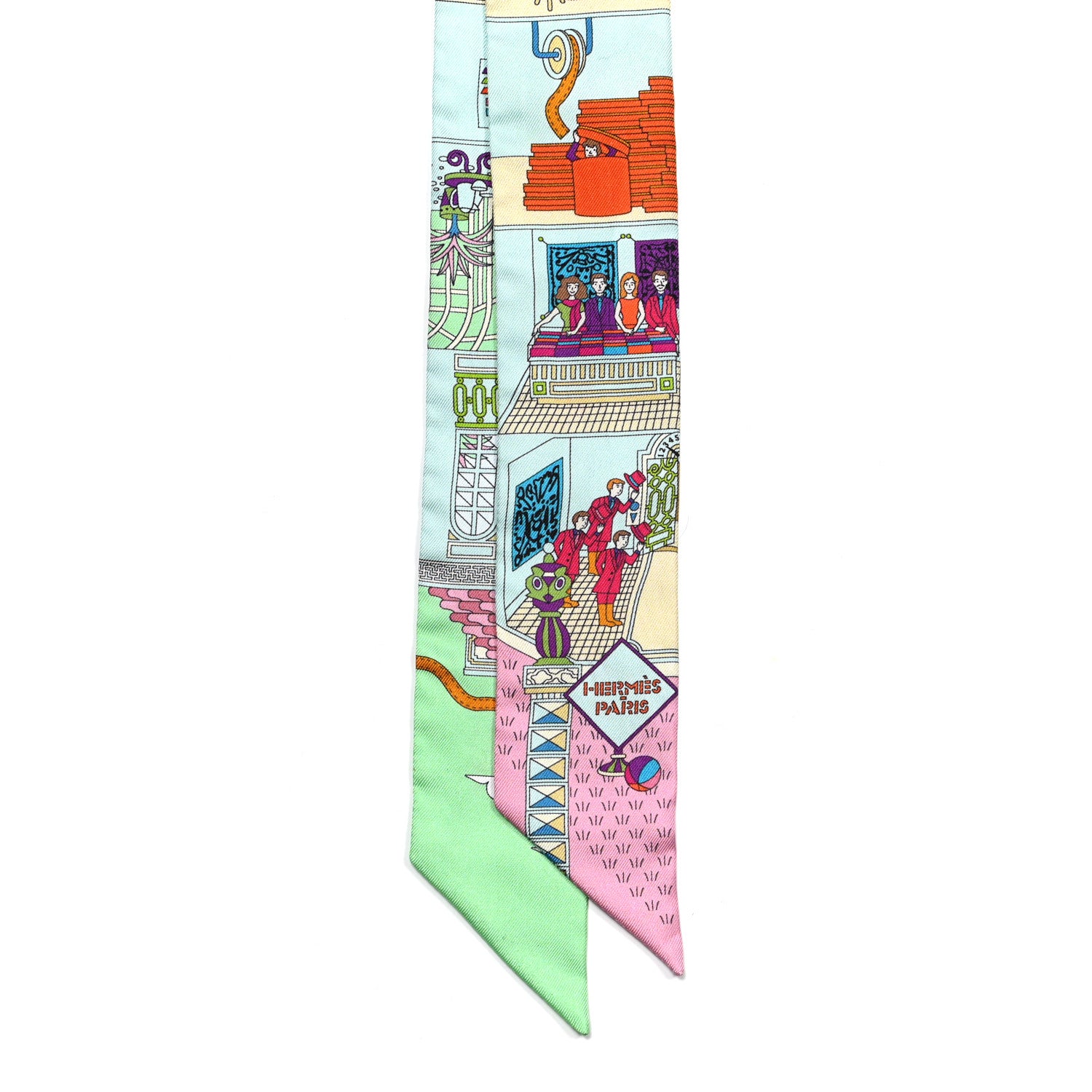 Hermes Silk La Maison des Carres Twilly Aqua Vert D'eau Rose 2 of 4
