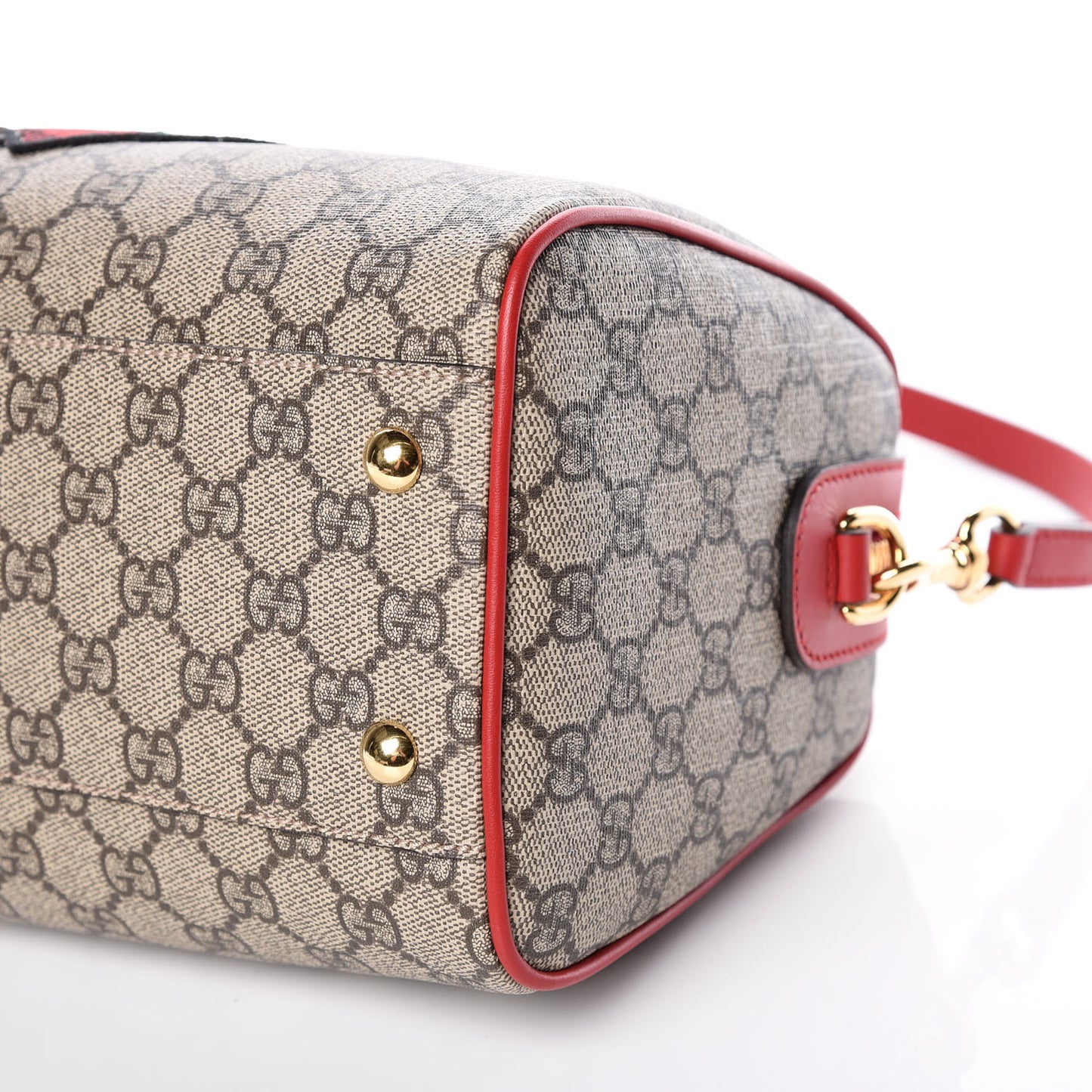 GG Supreme Monogram Kingsnake Heart Embroidered Small Boston Red