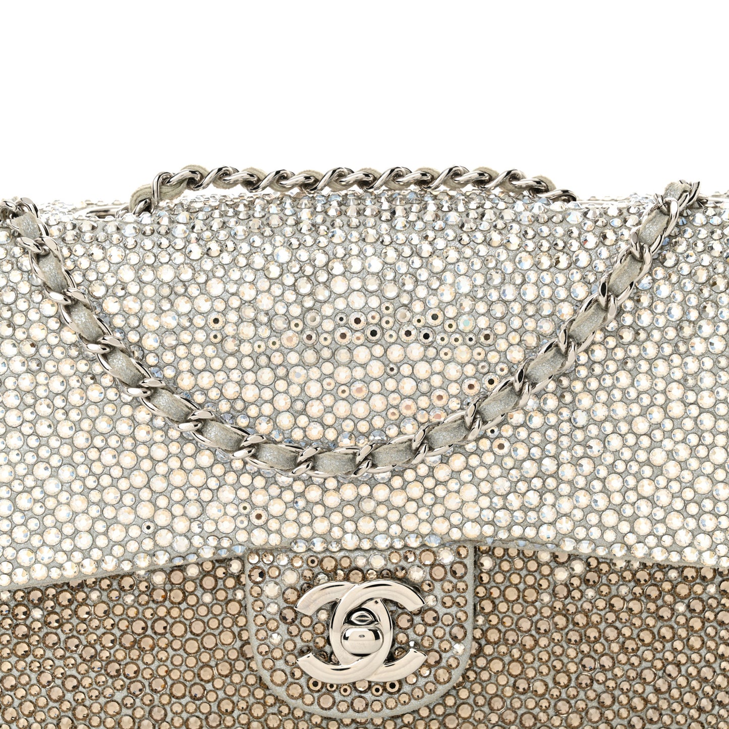 Suede Calfskin Crystal Mini Flap Grey