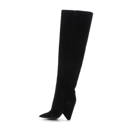 Saint Laurent Velvet Niki 105 Thigh High Boots 39 Black 1 of 7