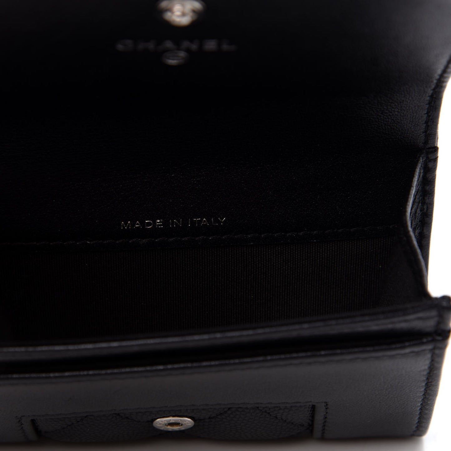 Caviar Quilted Vintage Mademoiselle Flap Card Holder Black
