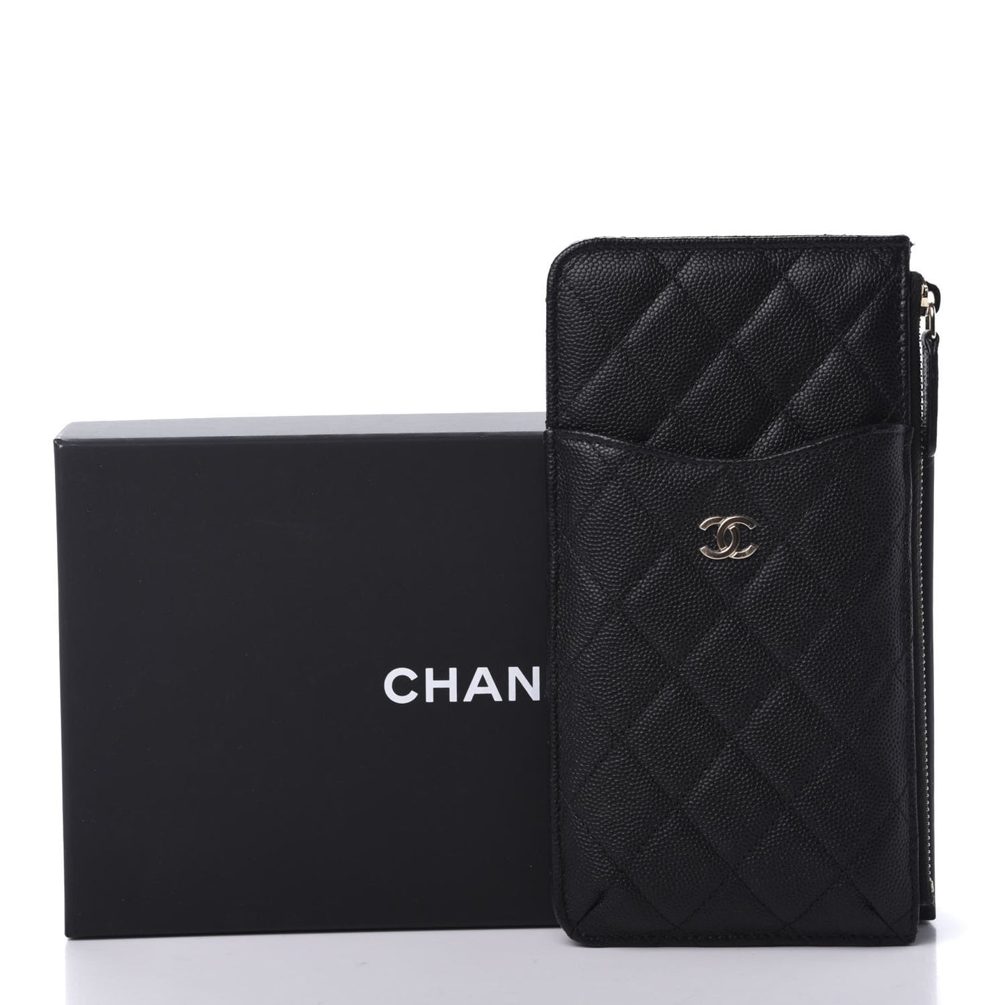 Caviar Quilted Classic Flat Wallet Pouch Black