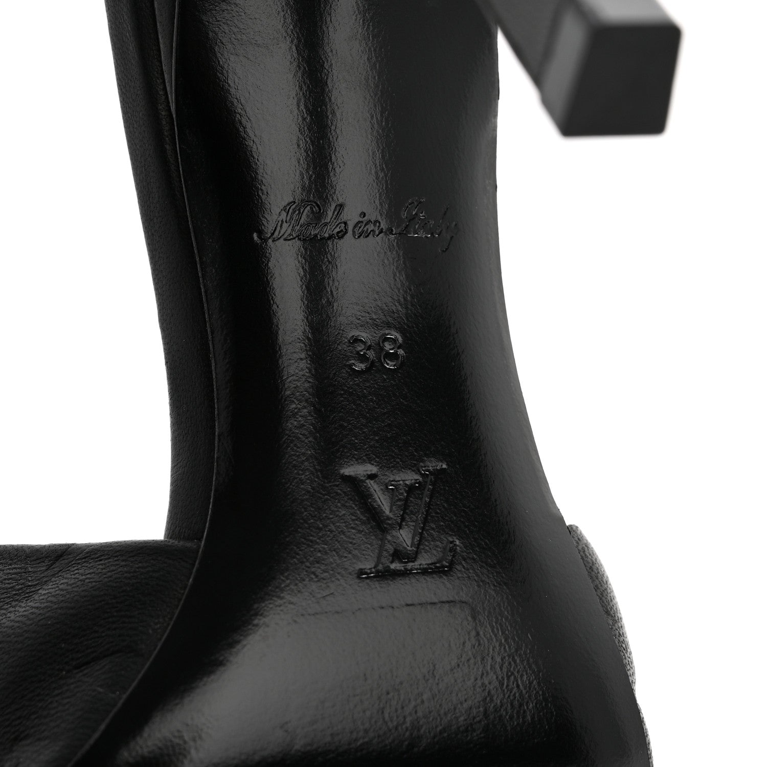 Louis Vuitton Lambskin Embossed Monogram Revival High Heel Mules 38 Black 7 of 8