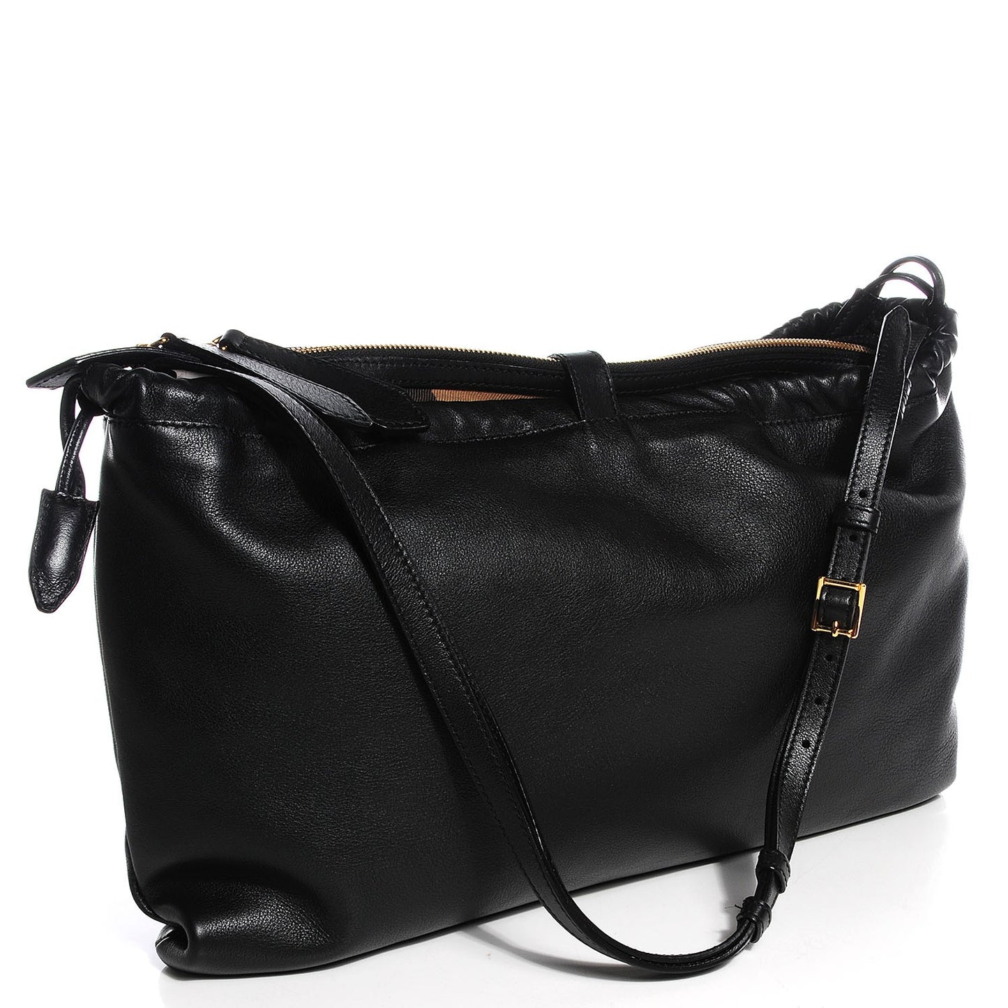 Soft Bridle Calfskin Long Crush Hobo Black