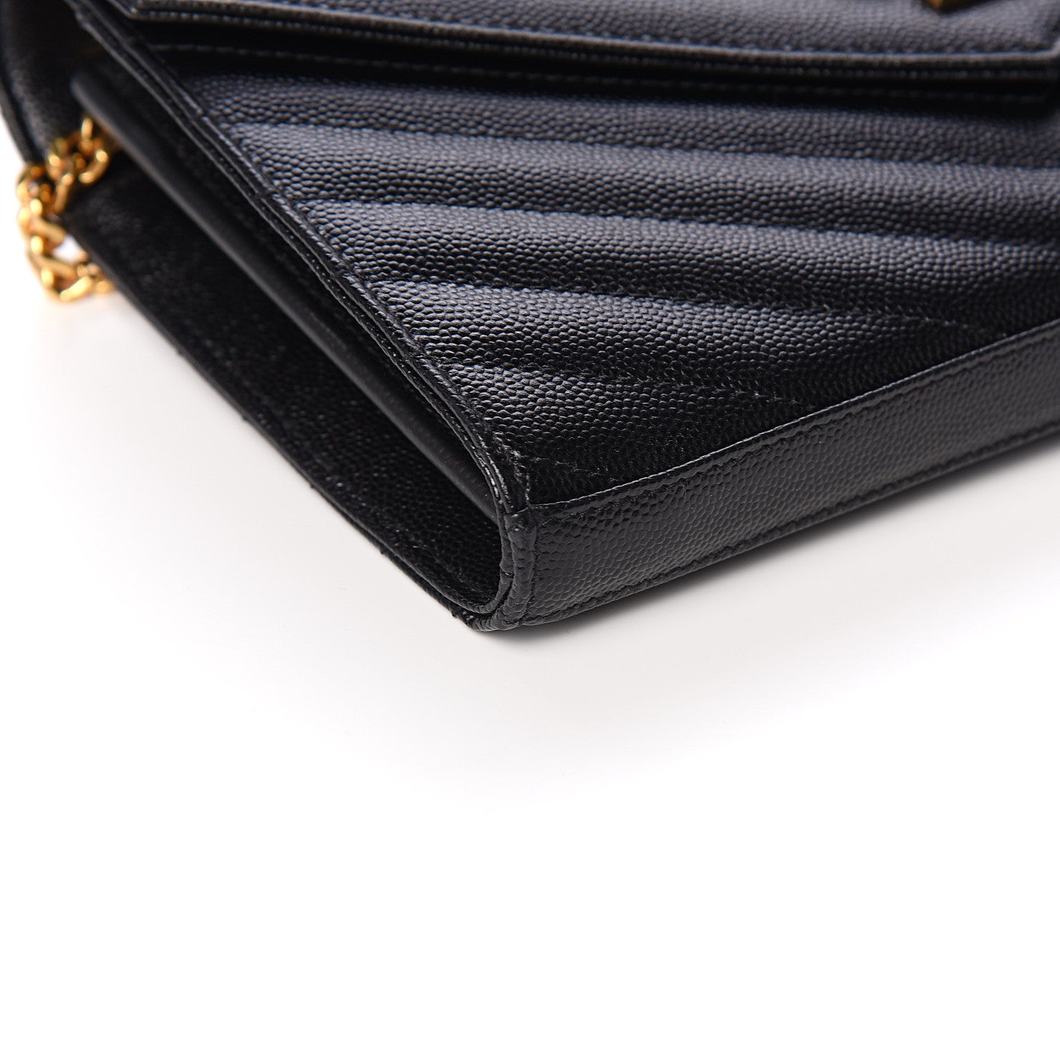 Saint Laurent Grain De Poudre Matelasse Chevron Monogram Chain Wallet Black 7 of 10