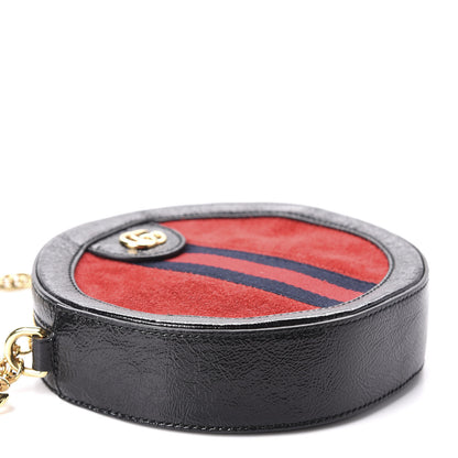 Gucci Suede Patent Web Mini Ophidia Round Shoulder Bag Hibiscus Red Black 4 of 10