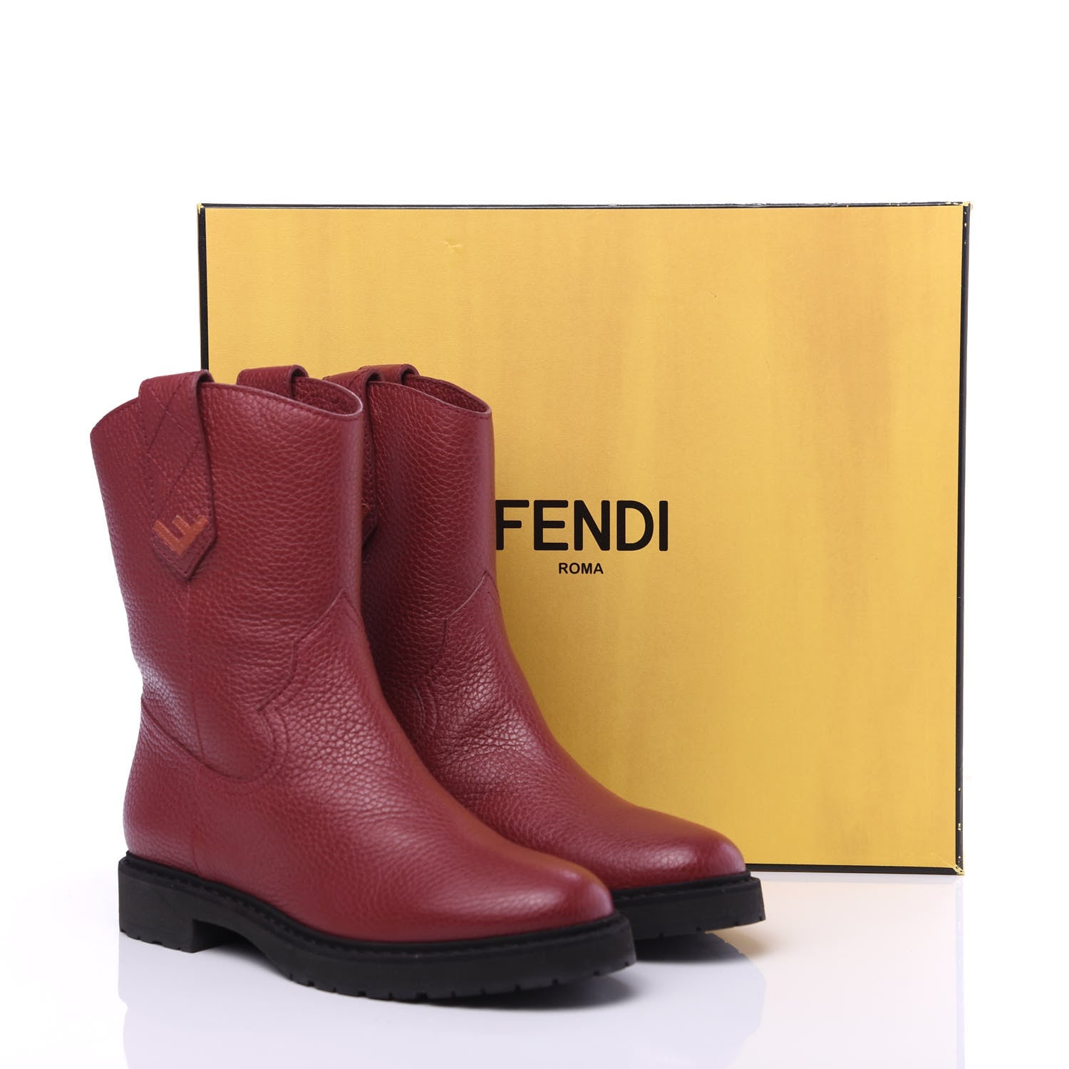 Fendi Grained Calfskin Ankle Boots 38.5 Red 7 of 7
