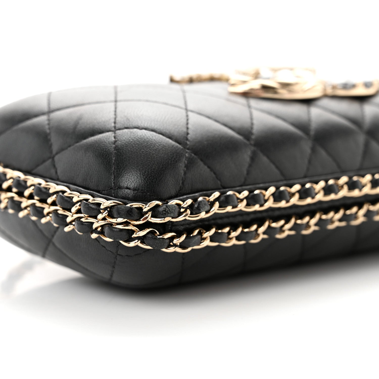 Chanel Lambskin Quilted Pearl Crystal Chain Around Clutch Black 9 of 20