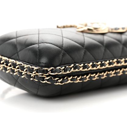 Chanel Lambskin Quilted Pearl Crystal Chain Around Clutch Black 9 of 20