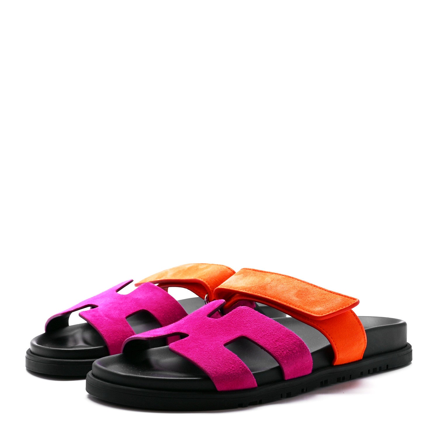 Hermes Suede Goatskin Womens Chypre Sandals 38 Rose Chapas Orange Synthetique 3 of 8