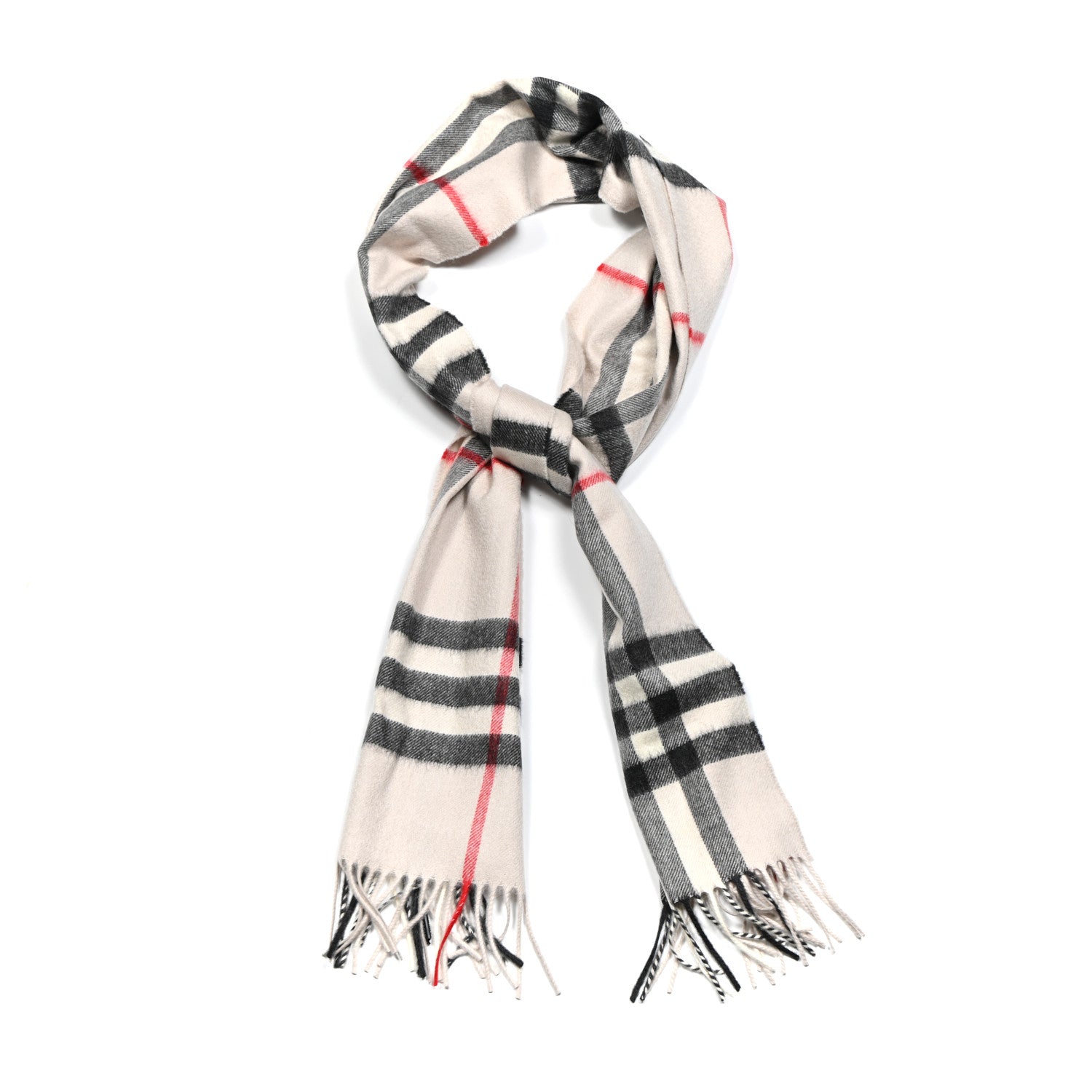 Burberry Cashmere Giant Check Fringe Scarf Stone 1 of 4