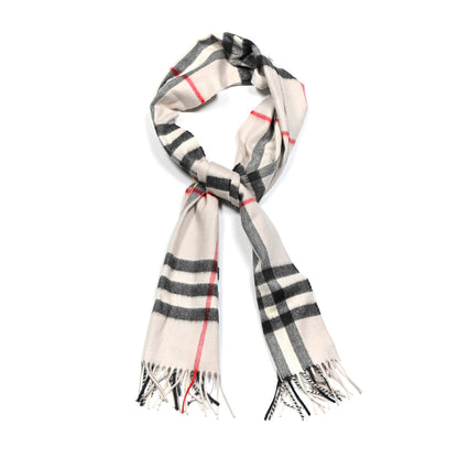 Burberry Cashmere Giant Check Fringe Scarf Stone 1 of 4