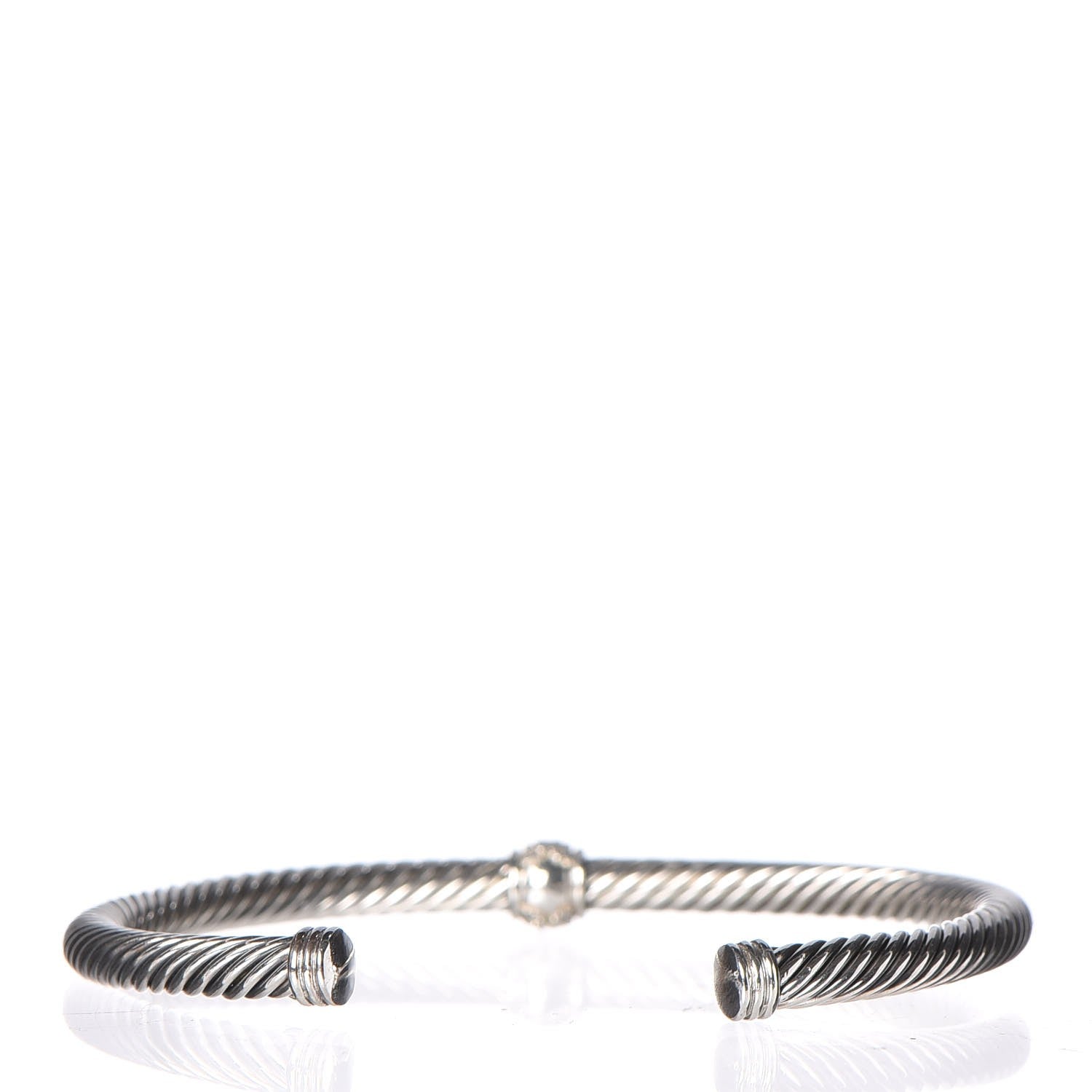 David Yurman Sterling Silver Diamond 4mm Cable Classics Single Station Bracelet 3 of 7