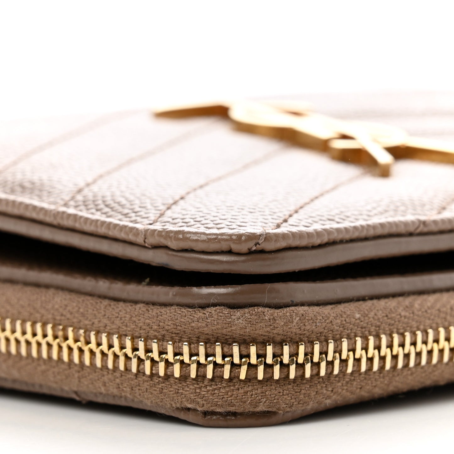 Grain De Poudre Matelasse Chevron Monogram Compact Zip Around Wallet Taupe