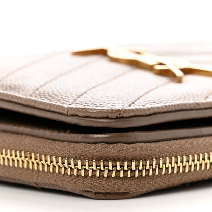Saint Laurent Grain De Poudre Matelasse Chevron Monogram Compact Zip Around Wallet Taupe 8 of 8
