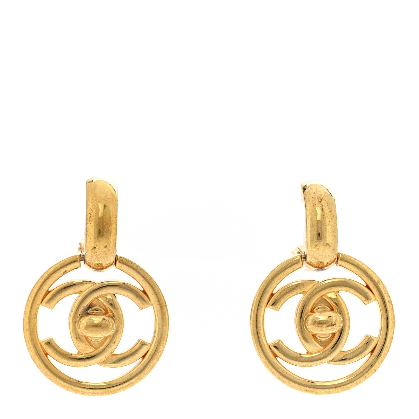 Metal CC Turnlock Clip On Earrings Gold