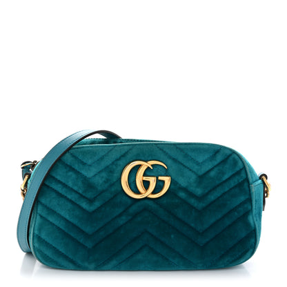 Gucci Velvet Matelasse Small GG Marmont Chain Shoulder Bag Pavone Cyan 1 of 14