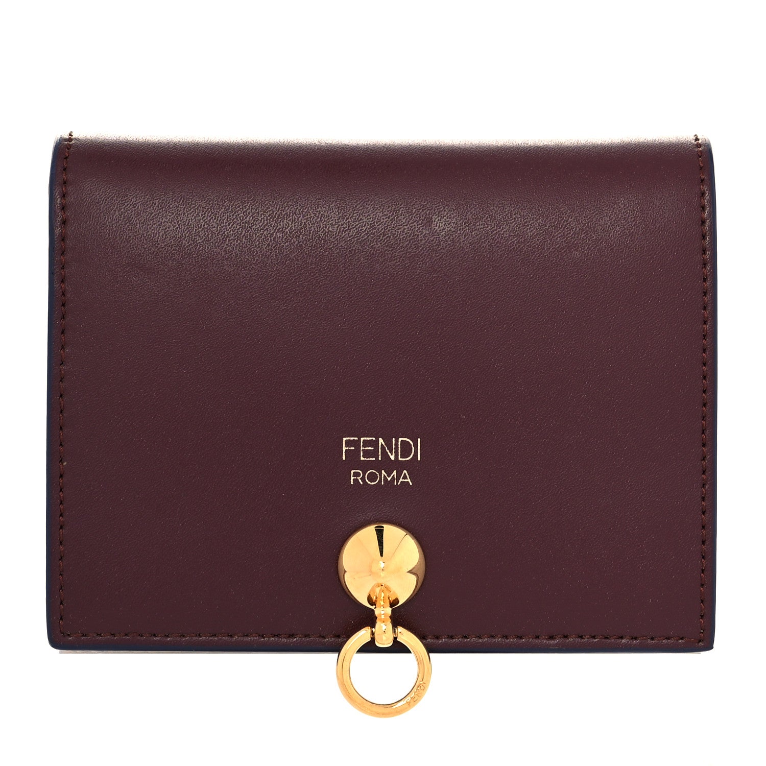 Fendi Vitello Liberty Vitello Century Bi-Color By The Way Compact Bi-Fold Wallet Bordeaux Sand 1 of 7