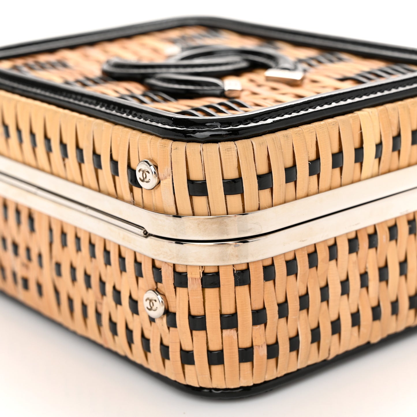 Raffia Patent Small CC Filigree Vanity Case Black