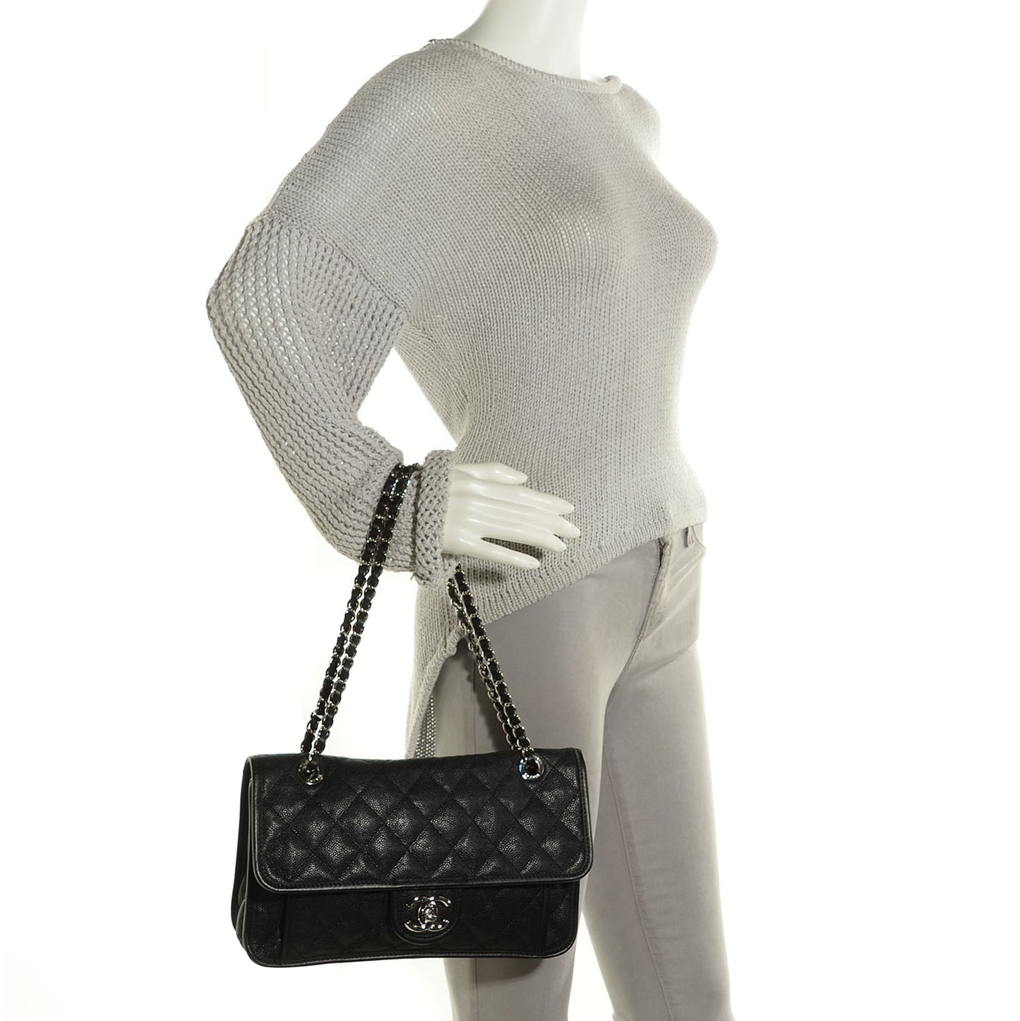 Caviar Quilted French Riviera Medium Flap Black