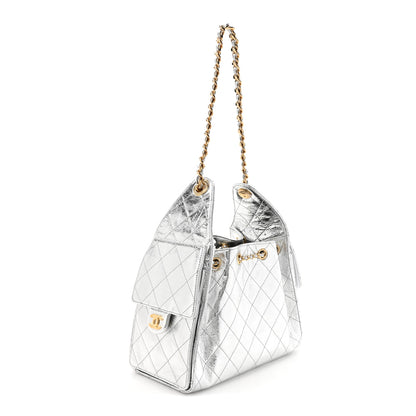 Chanel Metallic Crumpled Calfskin Quilted Small Chanel 25 Handbag Silvery 3 of 11