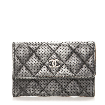 Chanel Metallic Calfskin Perforated Quilted Card Holder Grey 1 of 9