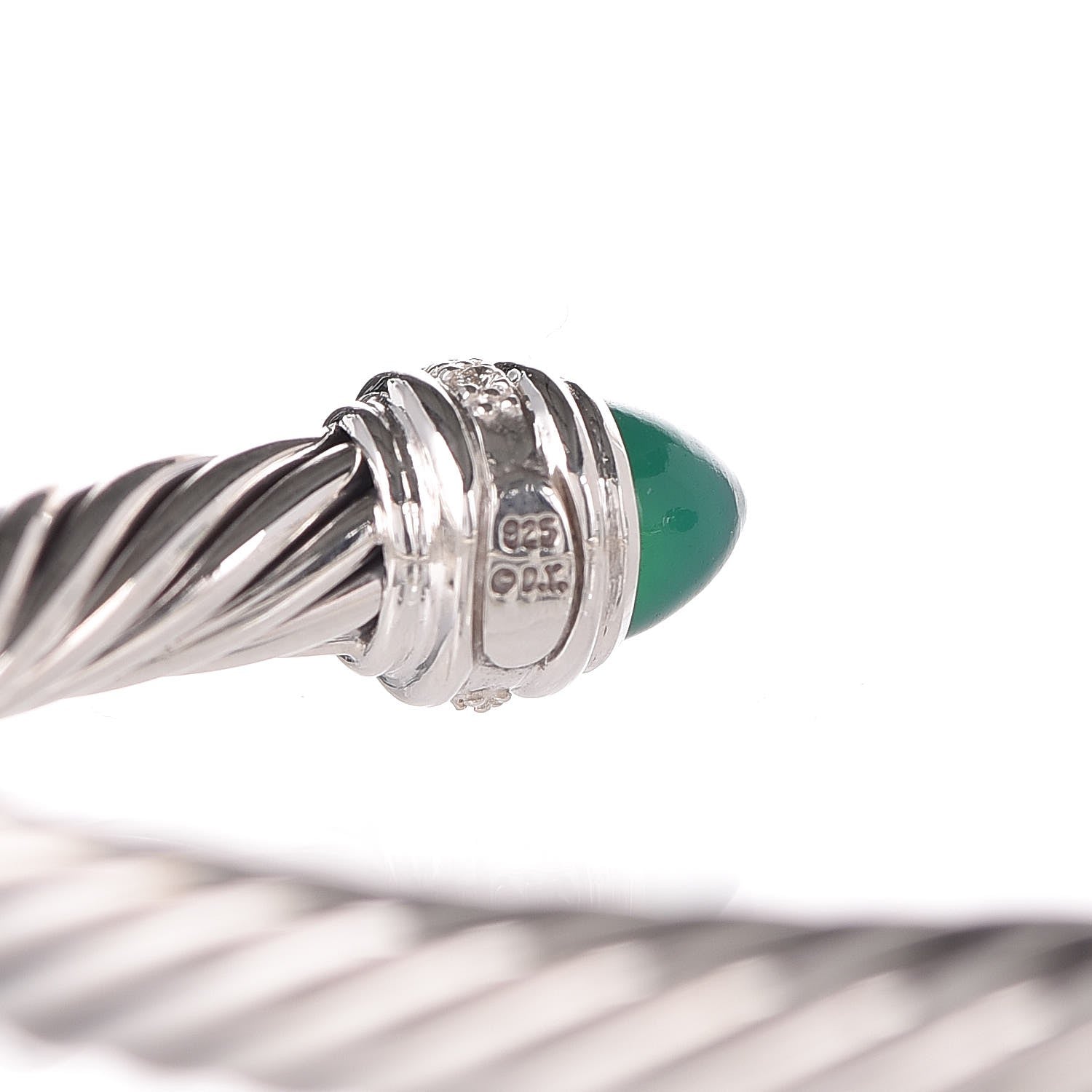 David Yurman Sterling Silver Diamond Green Onyx 7mm Cable Classics Bracelet 4 of 5
