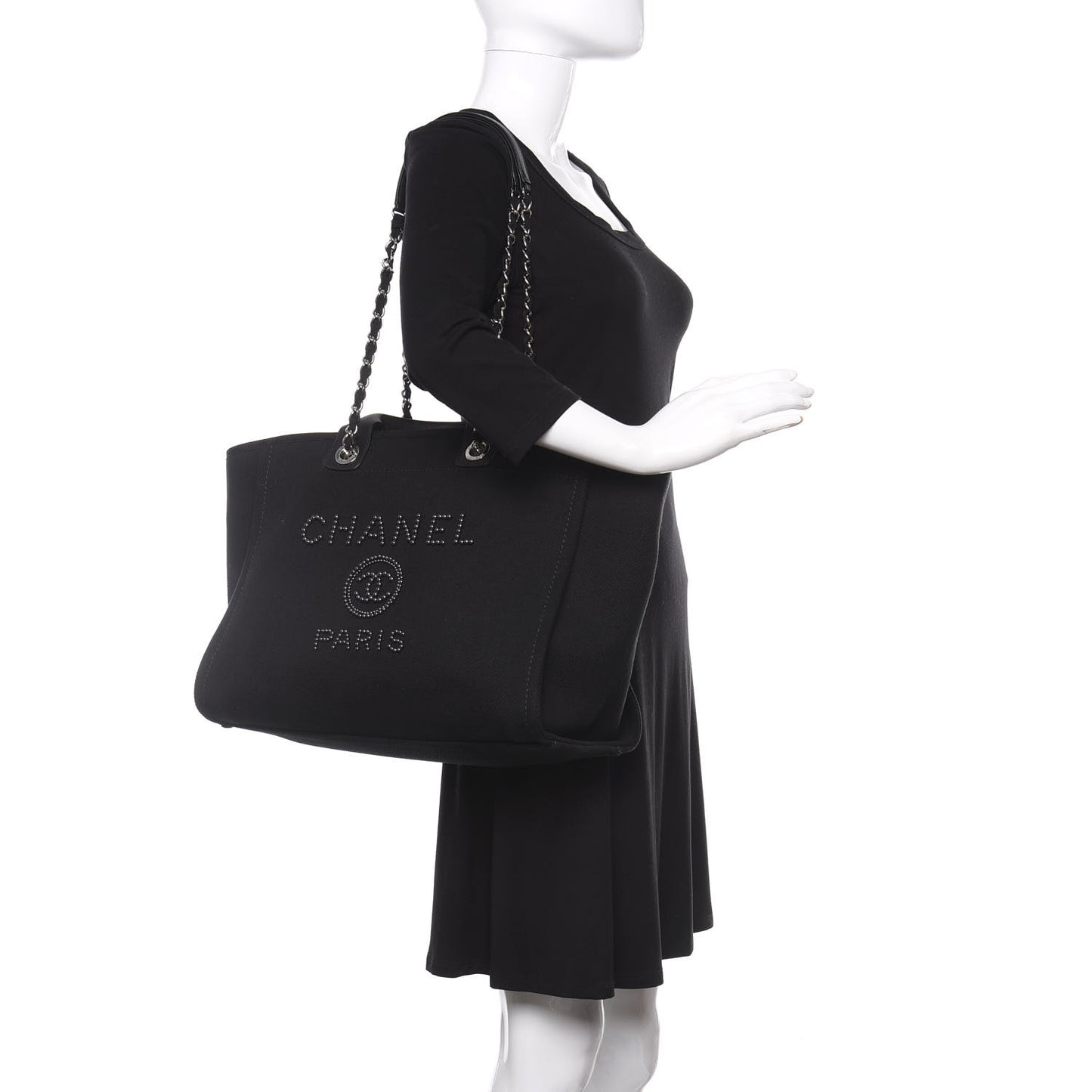 Canvas Pearl Medium Deauville Tote Black