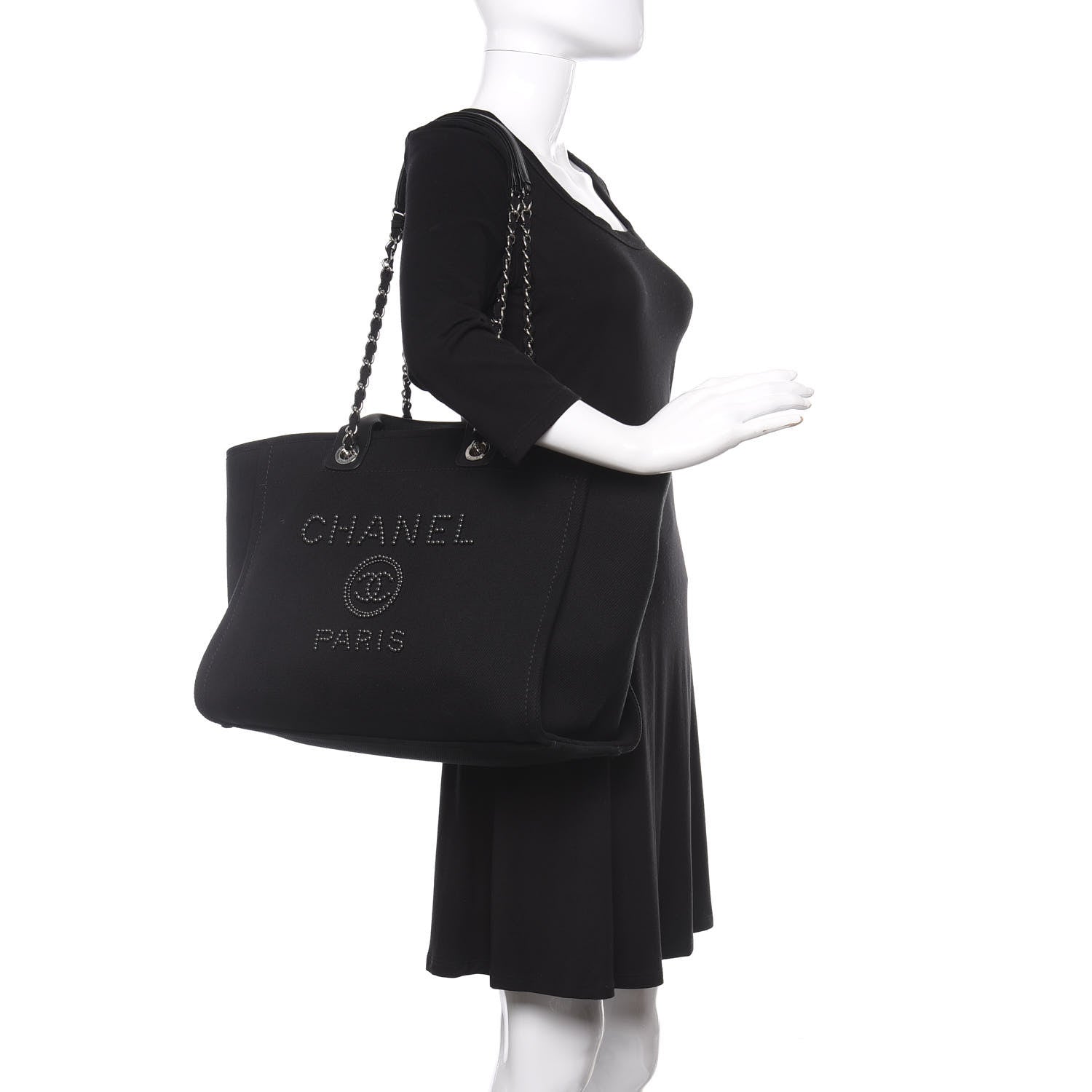 Chanel Canvas Pearl Medium Deauville Tote Black 2 of 16