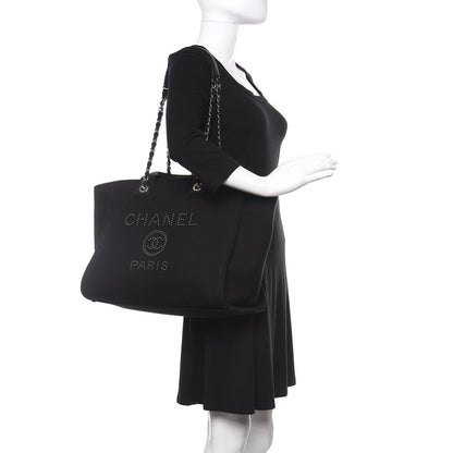 Chanel Canvas Pearl Medium Deauville Tote Black 2 of 16