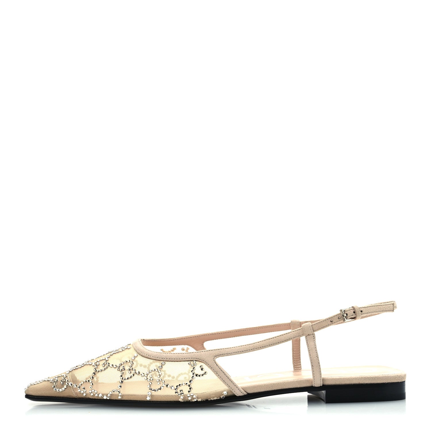 Gucci Suede Mesh Crystal GG Monogram Slingback Ballet Flats 39 Light Powder Skin Rose 1 of 13