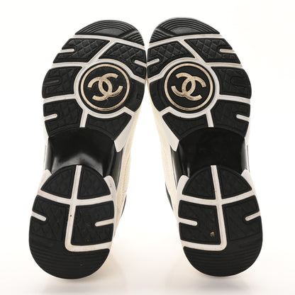 Chanel Mesh Suede Grained Calfskin Womens CC Sneakers 37.5 White Black 6 of 9