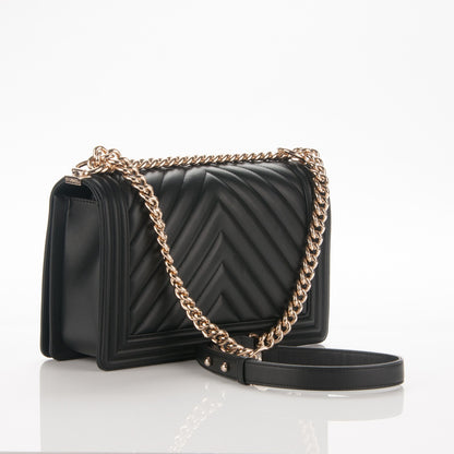 Chanel Calfskin Chevron Quilted New Medium Boy Flap Black 3 of 7