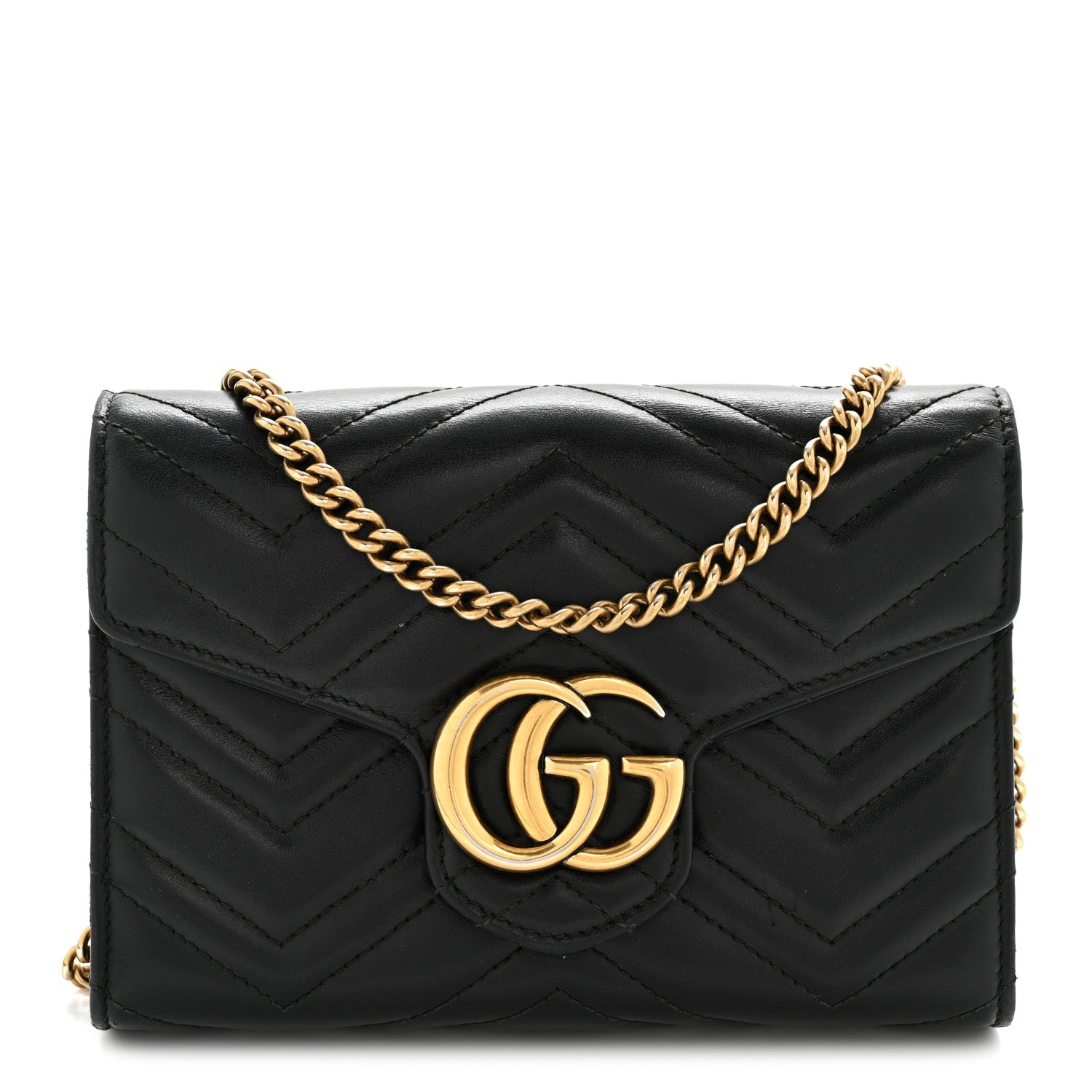 Gucci Calfskin Matelasse GG Marmont Chain Wallet Black 1 of 15