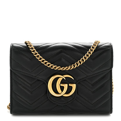 Gucci Calfskin Matelasse GG Marmont Chain Wallet Black 1 of 15