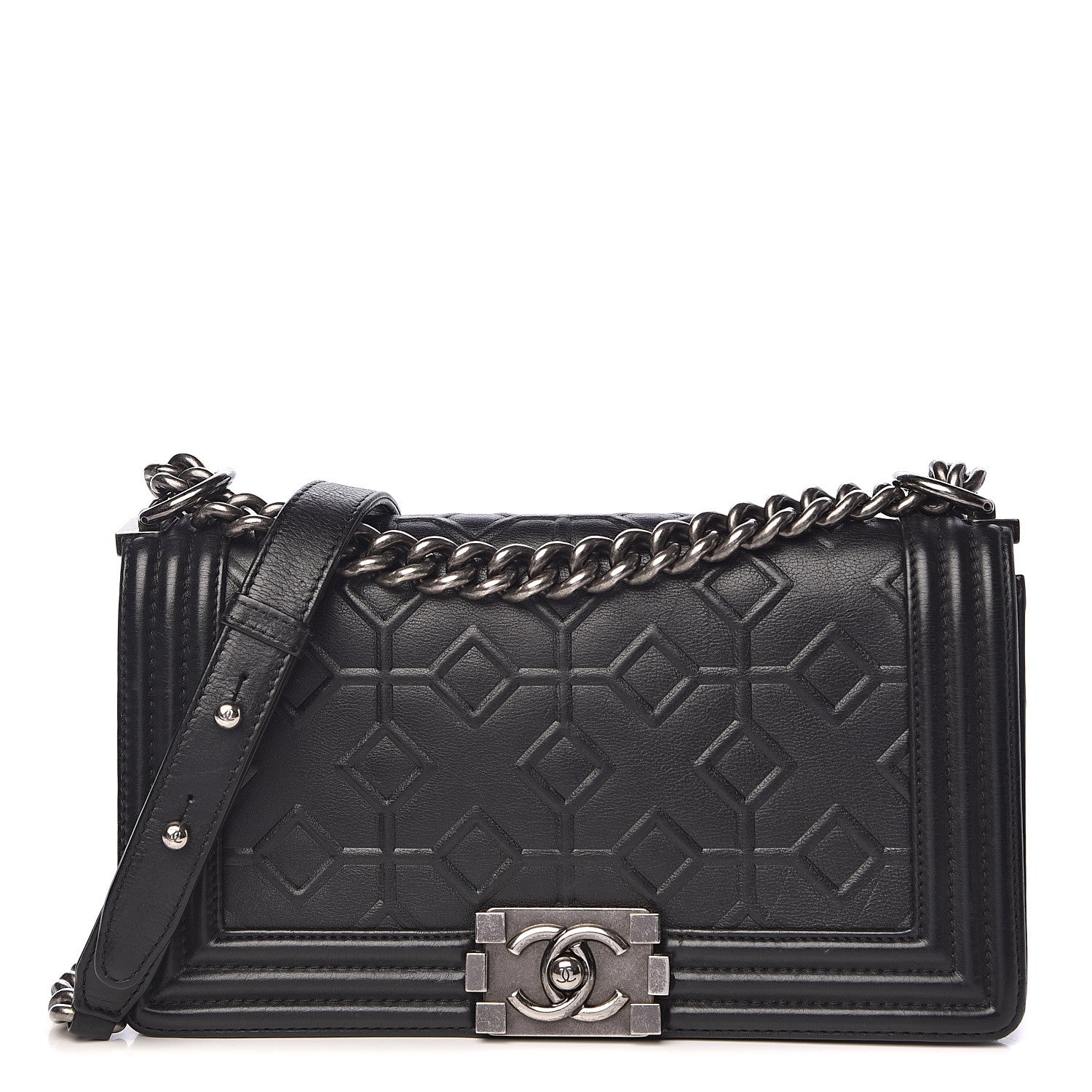 Chanel Calfskin Crystal Embossed Medium Boy Flap Black 1 of 11