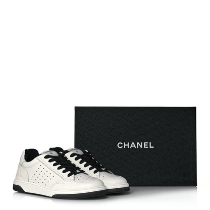 Chanel Grained Calfskin Fabric Womens Logo Sneakers 39 White Black 9 of 9