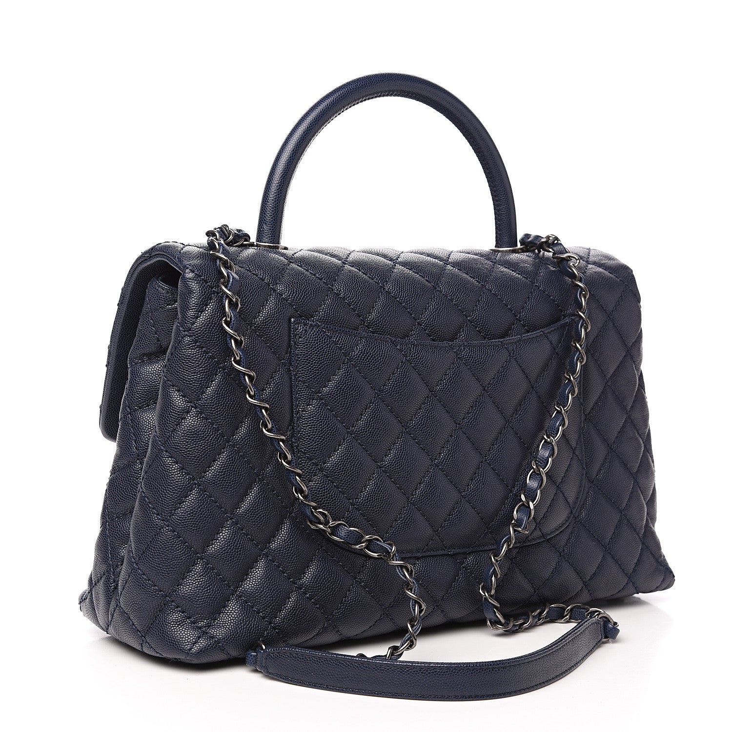 Chanel Caviar Quilted Medium Coco Handle Flap Navy Blue 2 of 9