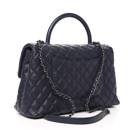 Chanel Caviar Quilted Medium Coco Handle Flap Navy Blue 2 of 9