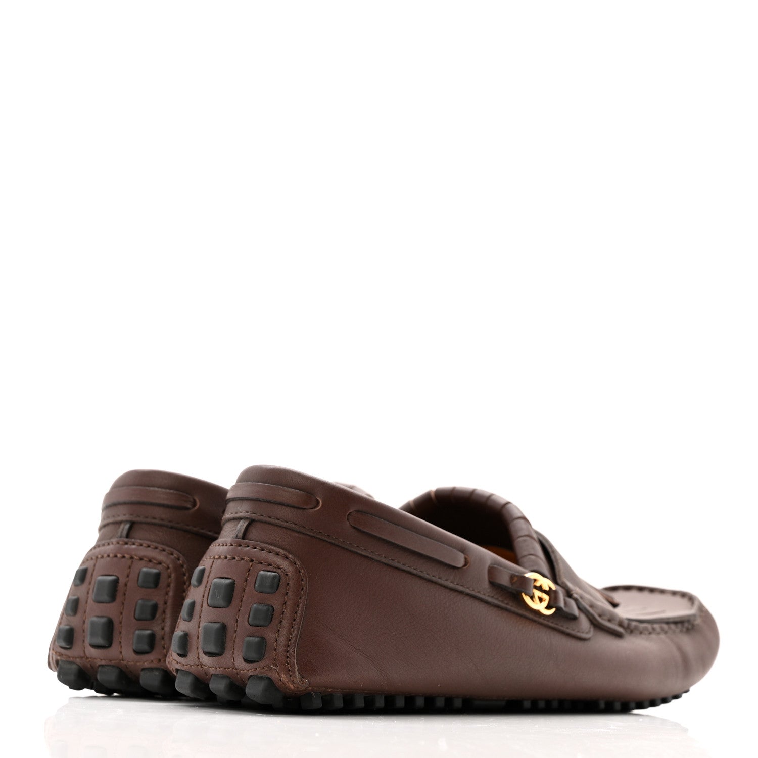 Gucci Calfskin Fringe Interlocking G Mens Driver Loafers 8 Brown 5 of 12