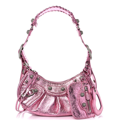 Balenciaga Metallic Agneau Arena Crystal Le Cagole Shoulder Bag XS Met Pink 1 of 10