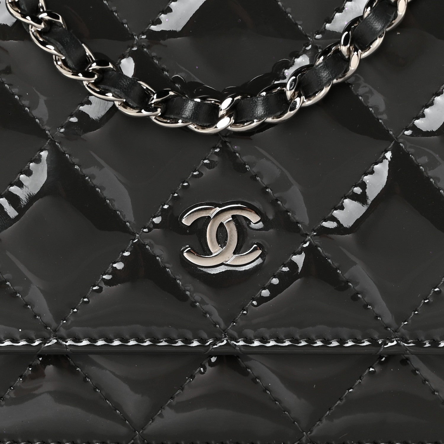 Chanel Patent Quilted Wallet On Chain WOC Dark Grey 9 of 13