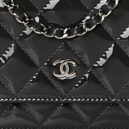 Chanel Patent Quilted Wallet On Chain WOC Dark Grey 9 of 13